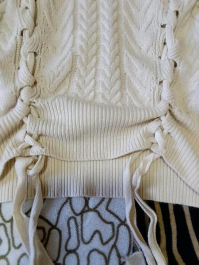 Cream Cable Knit LaceUp Sweater - Thumbnail 3