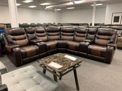 Brown Leather Sectional Recliner  New  Cup Holders  ONLY 53 - Thumbnail 3
