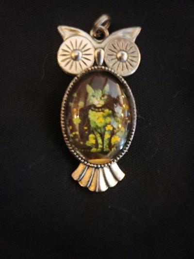 an owl pendant with a lucky st Patricks day cat - Thumbnail 3