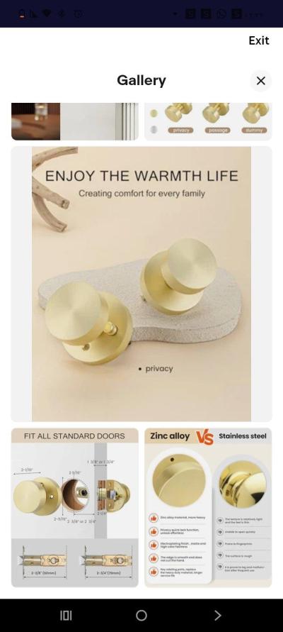 Door Knobs Interior Heavy Duty ZincAlloy Door 6 Pack Brushed - Thumbnail 2