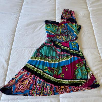 Convertible Strapless  Strappy Scarf Print Paisley Dress S - Thumbnail 2