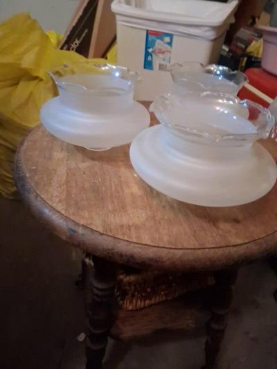 3 Antique Frosted Glass Lamp Shades Ruffled Edge - Thumbnail 2