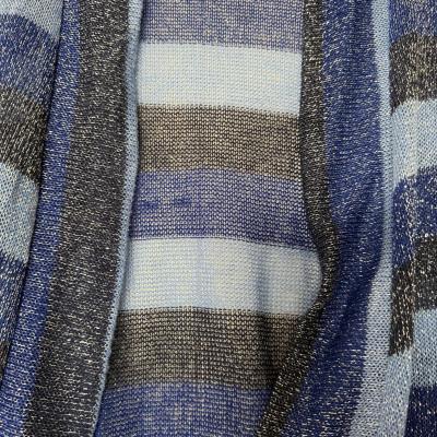 Blue Striped Lightweight Knit Cardigan  Cozy Soft Open Front - Thumbnail 3