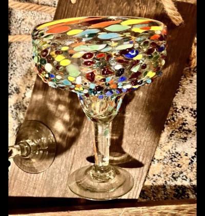 Mexican Hand Blown Margarita Glasses Confetti Set of 2 - Thumbnail 4