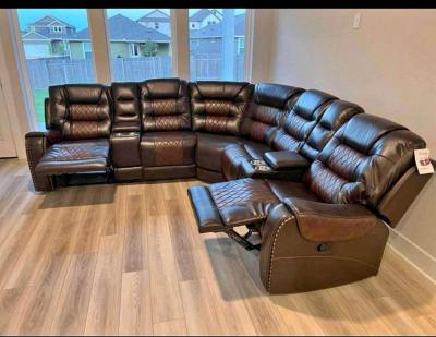 Brown Leather Sectional Recliner  New  Cup Holders  ONLY 53 - Thumbnail 2