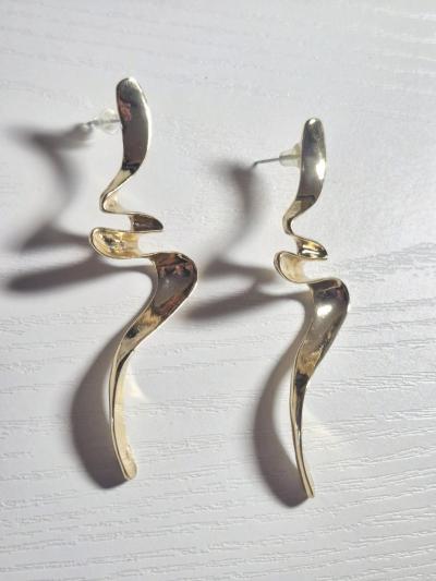 Earrings Gold Spiral Drop Earrings  Sculptural Womens Earrin - Thumbnail 3
