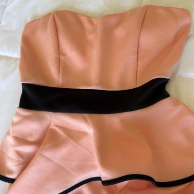 Elegant Peach Strapless Peplum Cocktail Dress - Thumbnail 4