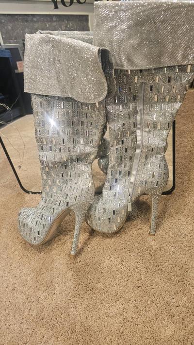 high heeled studded silver boots - Thumbnail 5