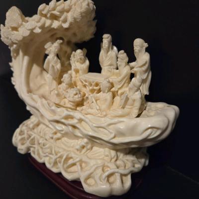 Detailed chinese sculpture with figures and ornate desi - Thumbnail 2