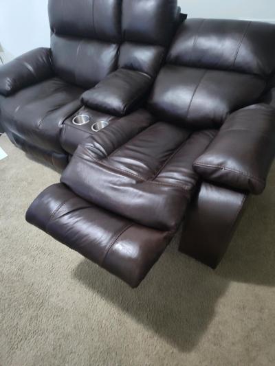dark brown leather recliner loveseat - Thumbnail 4