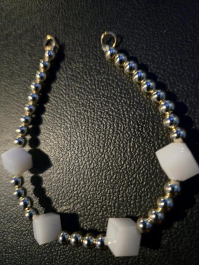 14kt Gold Filled Crystal Beaded Bracelet white Bracelet - Thumbnail 3
