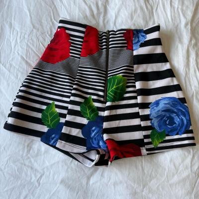 Chic Black  White Striped Floral Skort  High Waist  Red - Thumbnail 3