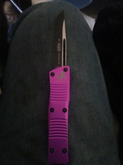MICROTECH VIOLET UTX85 TANTO OTF AUTO KNIFE BLACK BLADE - Thumbnail 5
