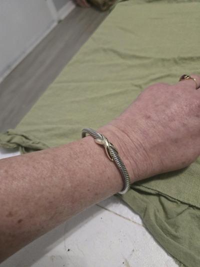 Sterling Silver Cable Cuff Bracelet with Gold Tone Accent - Thumbnail 3