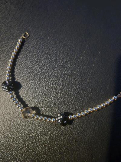 14kt Gold Filled Crystal Beaded Bracelet with Dices - Thumbnail 3