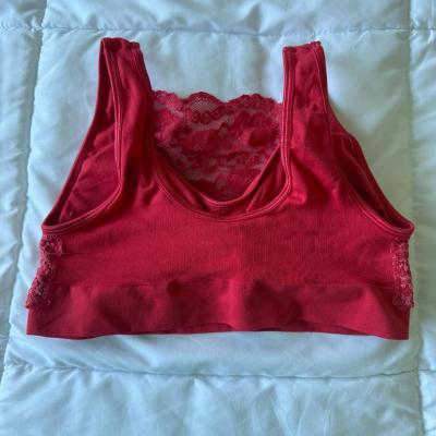 New Kathy Padded Lace Bralette  Red Seamless PushUp Crop Top - Thumbnail 5