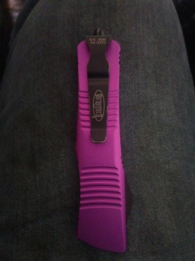 MICROTECH VIOLET UTX85 TANTO OTF AUTO KNIFE BLACK BLADE - Thumbnail 2