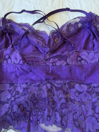 Romantic Violet Lace Bralette Crop Top  Silky Satin  Floral - Thumbnail 4