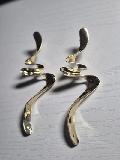Earrings Gold Spiral Drop Earrings  Sculptural Womens Earrin - Thumbnail 2