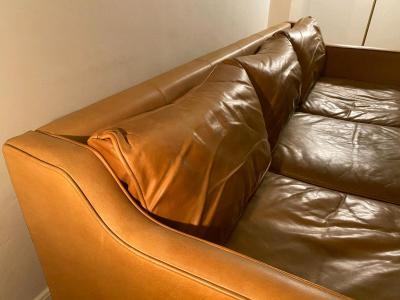 West Elm Leather Sofa 3Seat CamelTan 680 Delivery Available - Thumbnail 3