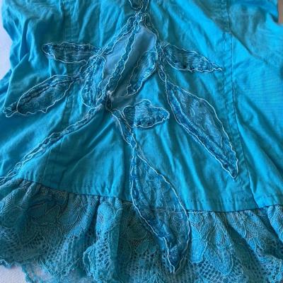 Y2K Turquoise Padded Halter Cami Top  Lace Appliqu Boho Fai - Thumbnail 6
