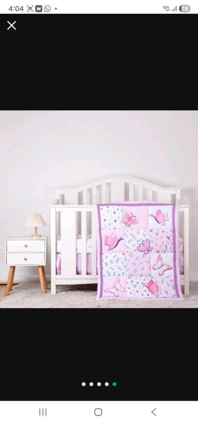 Baby Crib 3Piece Bedding Set Light Purple Butterfly Design P - Thumbnail 5