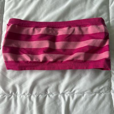 Pink Striped Bandeau Tube Top  Strapless Bralette  Ruched - Thumbnail 2