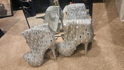 high heeled studded silver boots - Thumbnail 4