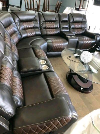 Brown Leather Sectional Recliner  New  Cup Holders  ONLY 53 - Thumbnail 11