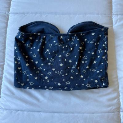 Y2K Navy Star Print Strapless Bandeau Top  Soft Stretch S - Thumbnail 3