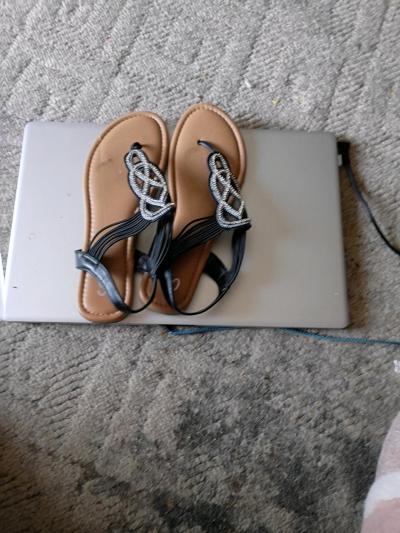 Womens orange white and black sandals - Thumbnail 3