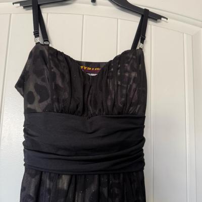 Elegant Black Sparkle Chiffon Evening Dress - Thumbnail 3