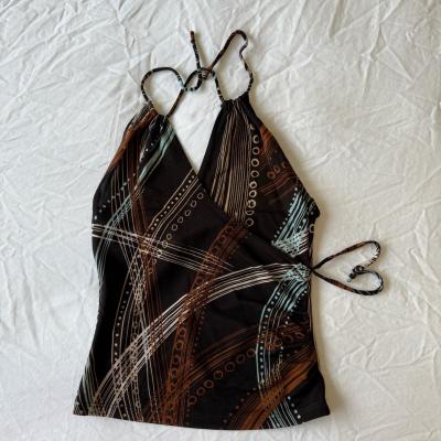 Y2K Abstract Wrap Halter Top  Earthy Tribal Print Small - Thumbnail 2