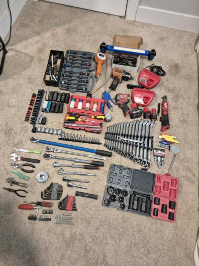 assortment of shop tools and US General toolbox - Thumbnail 1