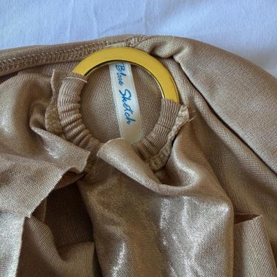 Y2K Gold Metallic Backless Halter Top O Ring Neck Wrap Tie - Thumbnail 5