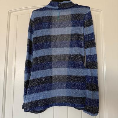 Blue Striped Lightweight Knit Cardigan  Cozy Soft Open Front - Thumbnail 4