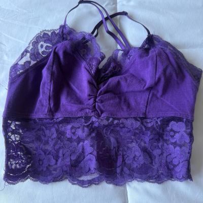 Romantic Violet Lace Bralette Crop Top  Silky Satin  Floral - Thumbnail 6