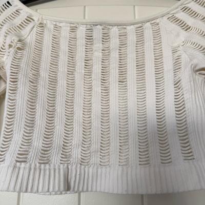 White Ribbed Distressed Knit Long Sleeve Crop Top  Brand New - Thumbnail 5