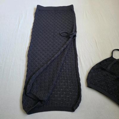 knit crop top and skirt set Black - Thumbnail 3