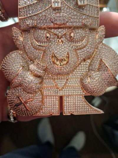 14k Rose Gold Vermeil over Sterling Silver Iced Out Pendant - Thumbnail 3