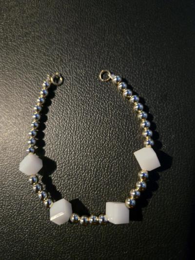 14kt Gold Filled Crystal Beaded Bracelet white Bracelet - Thumbnail 4