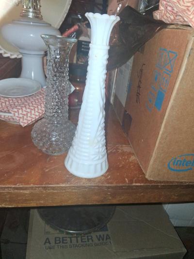 Vintage Glass Vases Set Clear Hobnail Milk Glass - Thumbnail 3