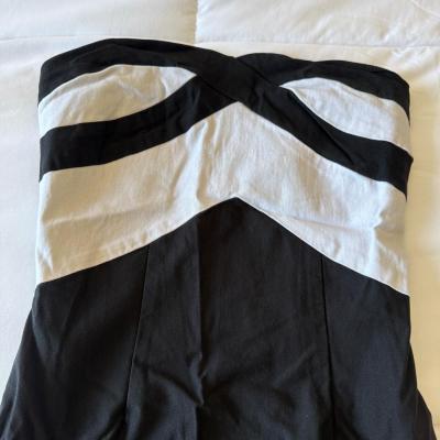 Black  White Strapless Geometric Cocktail Dress  Elegant Col - Thumbnail 3