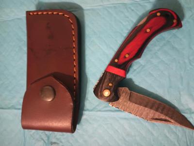 hand forged buck pocket knife with custom leather sheath - Thumbnail 3