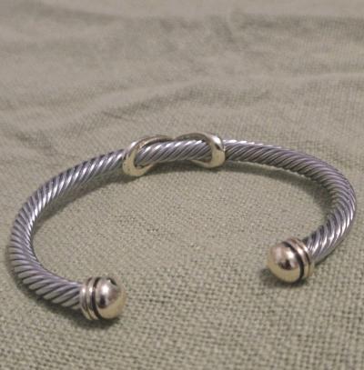 Sterling Silver Cable Cuff Bracelet with Gold Tone Accent - Thumbnail 4