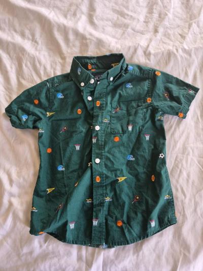 Toddler boys 4T green sports buttonup shirt basketball print - Thumbnail 1