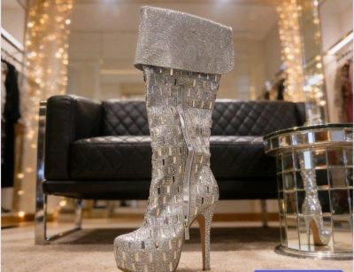high heeled studded silver boots - Thumbnail 2