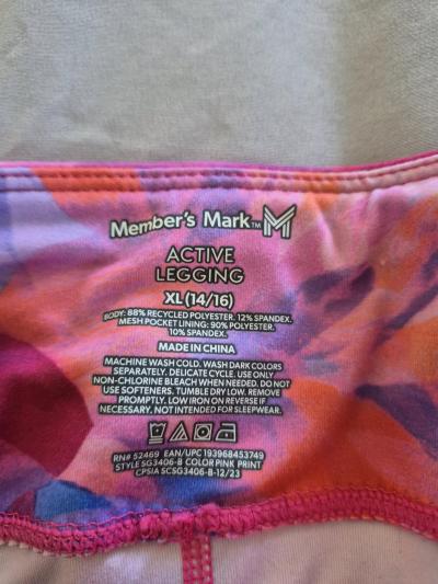 Girls XL 1416 Members Mark Floral Active Leggings NWT Pocket - Thumbnail 3