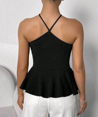 Solid Color Black Womens Tops - Thumbnail 2