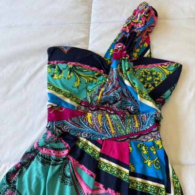 Convertible Strapless  Strappy Scarf Print Paisley Dress S - Thumbnail 3